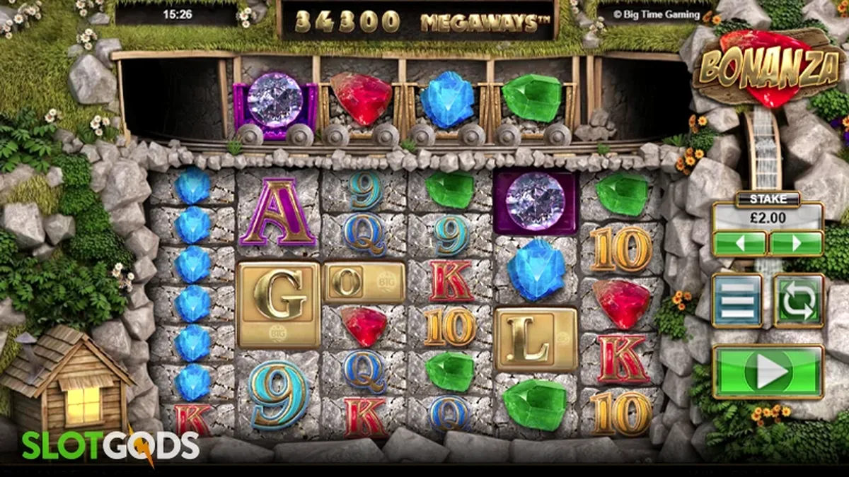 Bonanza Megaways slot machine interface na may temang minahan